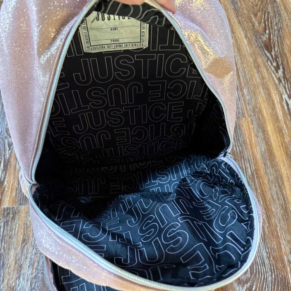 Justice Girls Rose Gold Glitter Initial L Backpack Pink Quilted School Bag